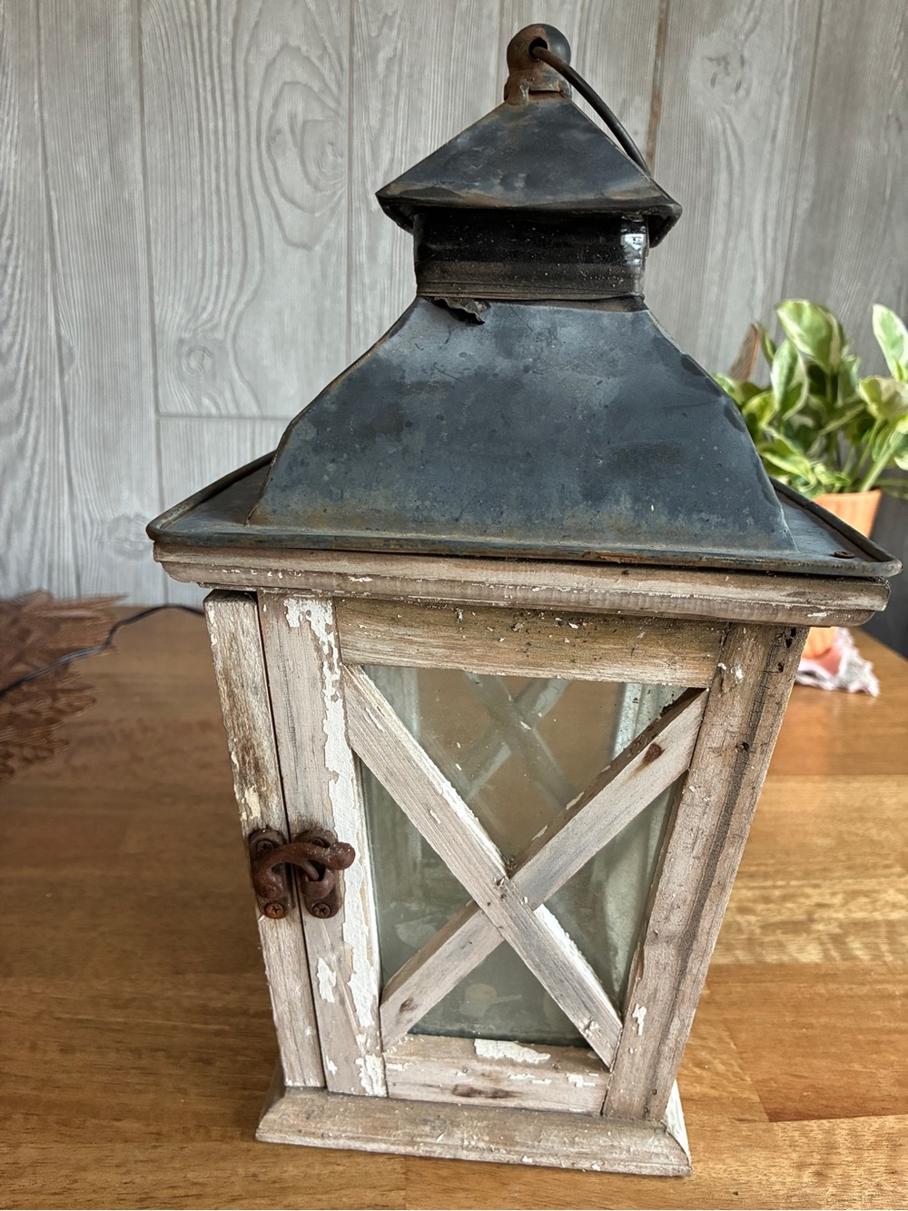 Distressed White & Black Rustic Lantern - Home Accents13”x7”